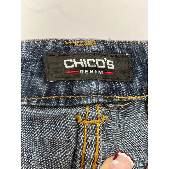 Chicos Denim Women Size 3 Short Bootcut Jeans Embellished Pockets Blue Stretch - Picture 5 of 10